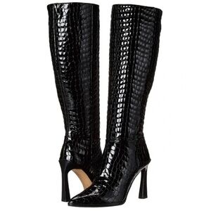 Vince Camuto Pelsna Black Glazed Crocodile Boot Size 7